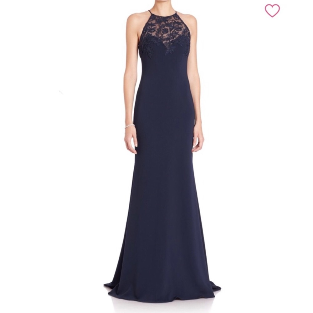 P Mischka Lace inset racerback gown (navy)